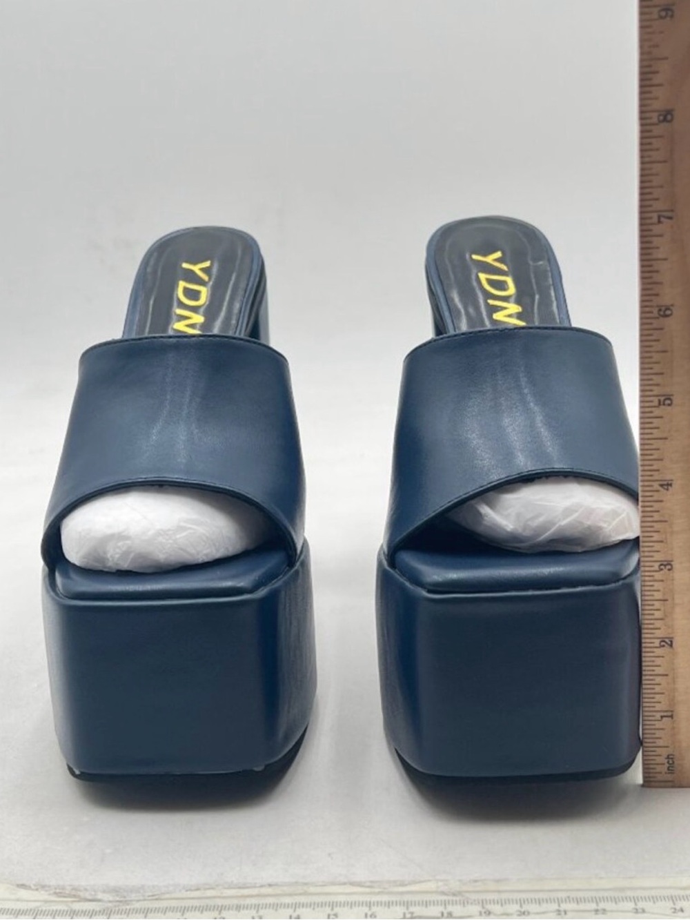 YDN Dark Blue Square Platform Slide Sandals